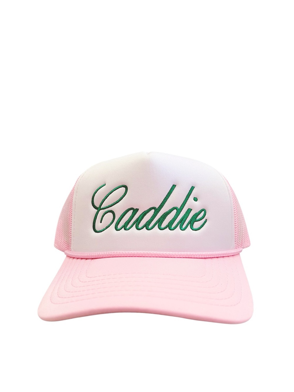 Light Pink & Green Caddie Embroidered Golf PGA Mesh Snap Back White Trucker Hat